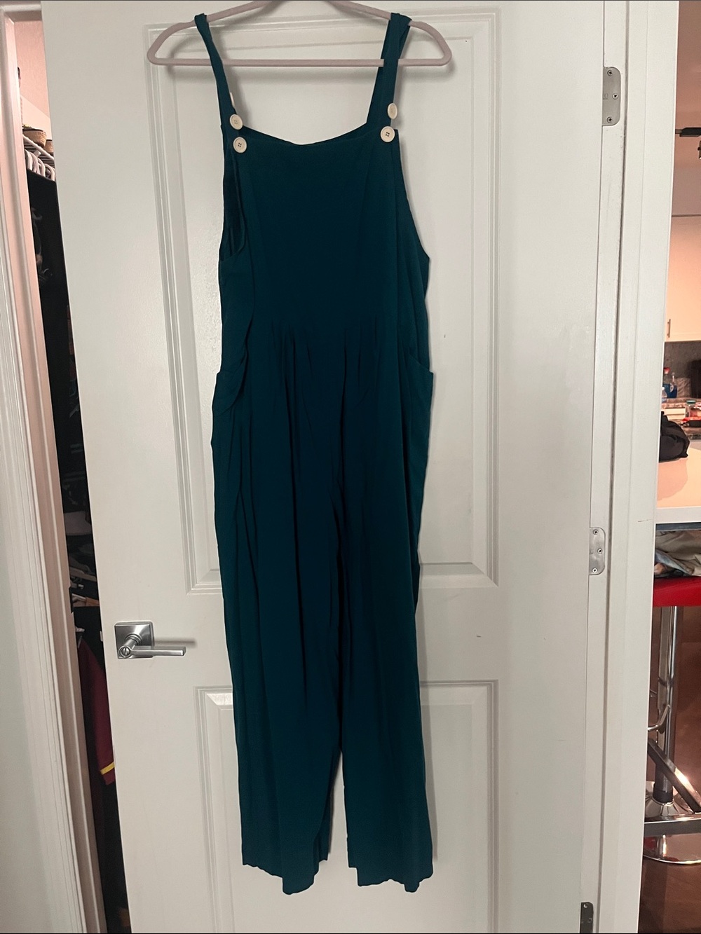 Amazon Teal Button-Strap Wide-Leg Jumpsuit